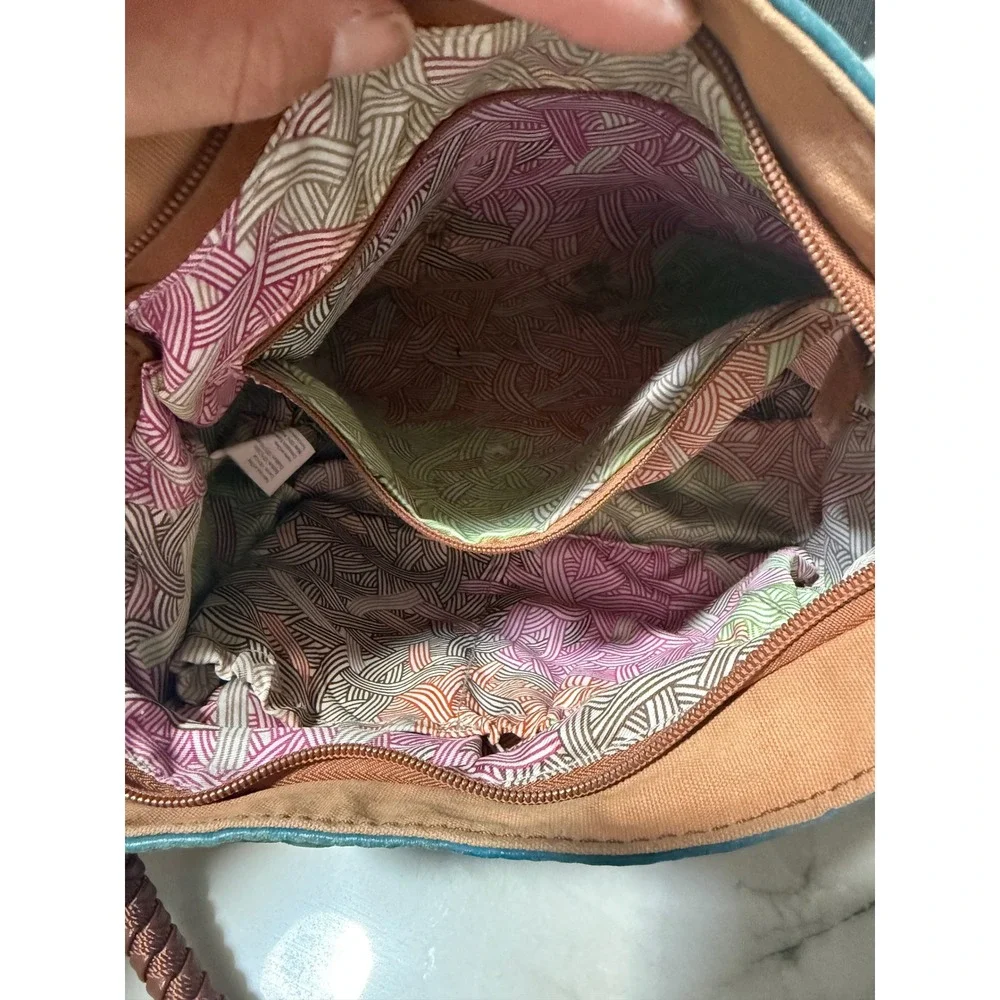 The Sak Patchwork Leather Suede Hobo Bag Multicolor Braided Handle Boho
